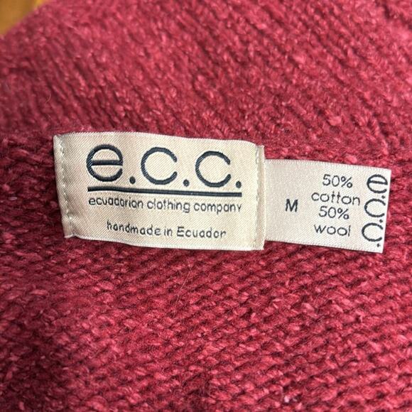 ECC Red Collared Chunky Cardigan Wool/Cotton Sweater Size M - Picture 4 of 4